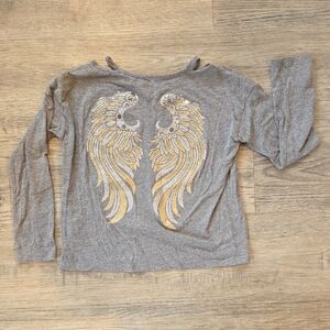 Place Gray and Gold Long Sleeve Tee with Wing Design